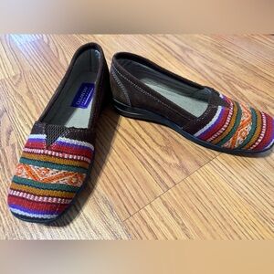 Olantay Brown Multicolor Woven Slip-On Flats